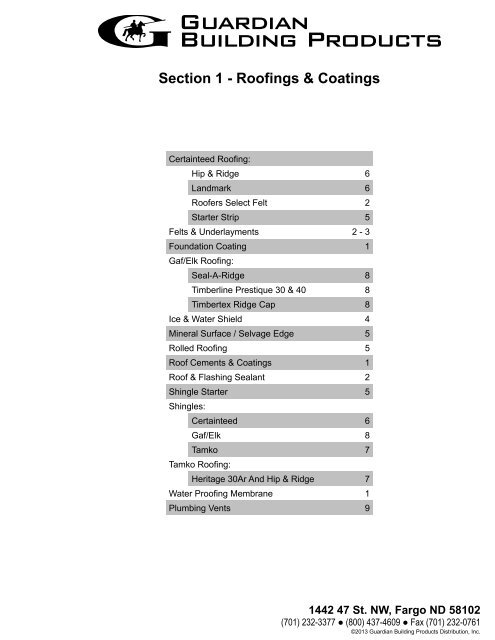 Section 1 - Roofings & Coatings - Guardian Building Products