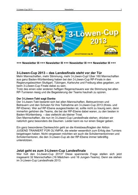 3-Löwen-Cup 2013 – das Landesfinale steht vor der Tür Jetzt geht ...