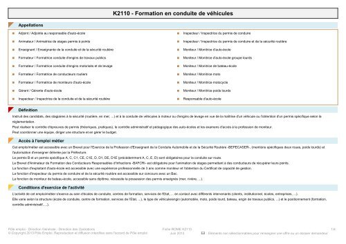 Fiche Rome - K2110 - ANPE.FR, un service Pôle emploi