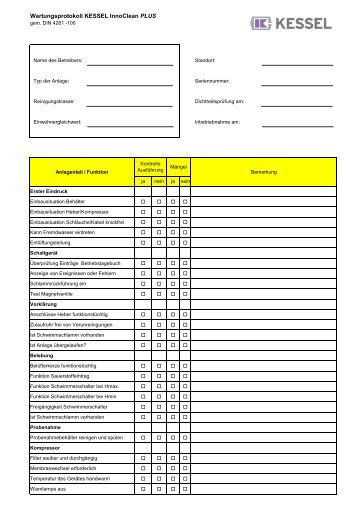 Wartungscheckliste (PDF) - Kleinkläranlage INNO-CLEAN