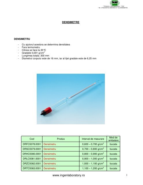 DENSIMETRE - descarca aici oferta pdf - Ingen Laboratory