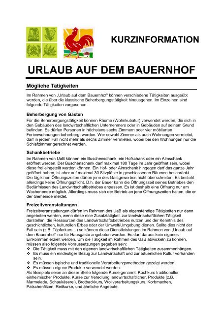 Urlaub auf dem Bauernhof - Erstinformationen