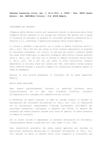 Sentenza Cassazione civile, sez. I, 04-11-2011, n. 22932 ... - Ratio