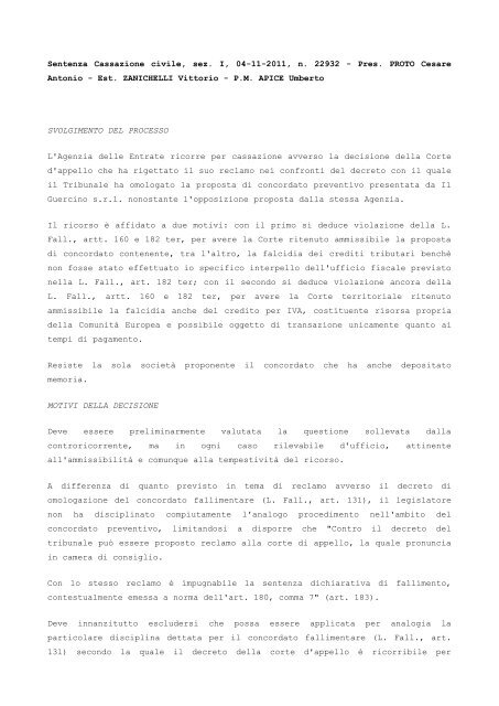 Sentenza Cassazione civile, sez. I, 04-11-2011, n. 22932 ... - Ratio