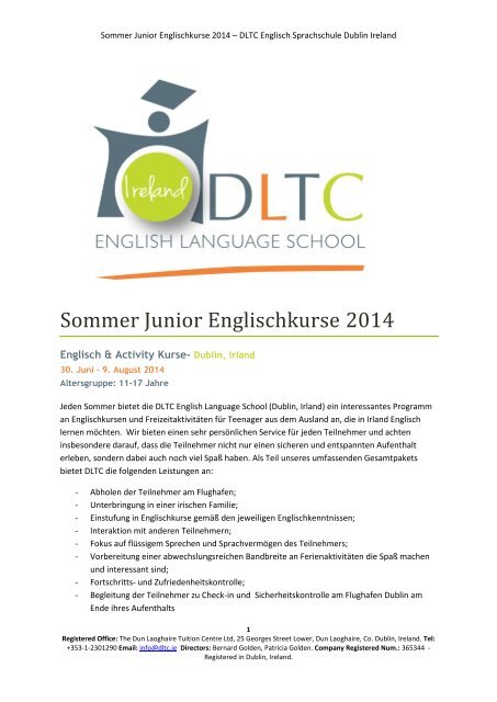 Sommer Junior Englischkurse 2014 – DLTC Englisch Sprachschule ...