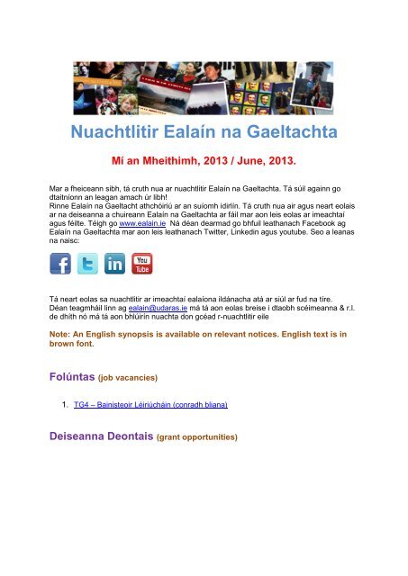 Nuachtlitir Ealaín na Gaeltachta Meitheamh 2013 - Ealain