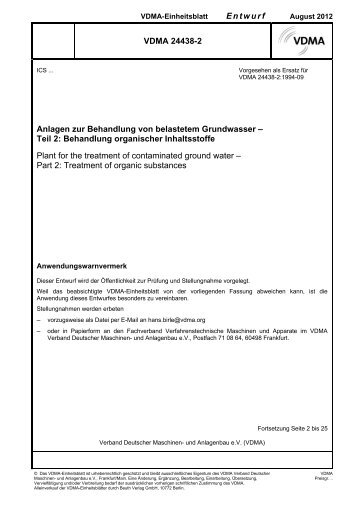 Entwurf VDMA 24438-2 Anlagen zur Behandlung von belastetem - tab