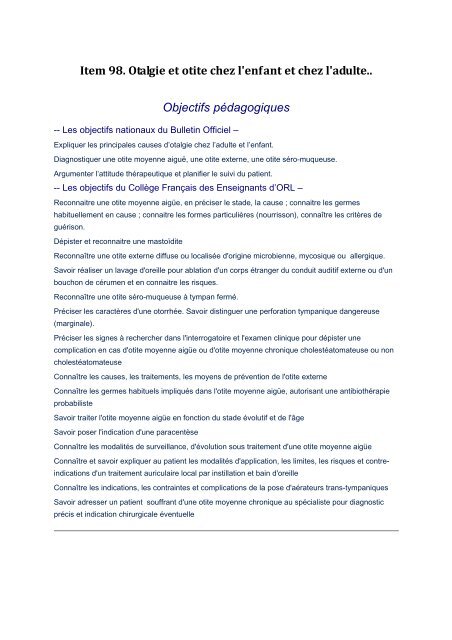 objectifs nationaux du Bulletin Officiel - ORL France