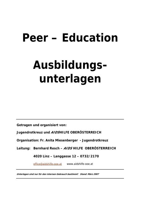 Peer – Education Ausbildungs- unterlagen - Aidshilfe Oberösterreich