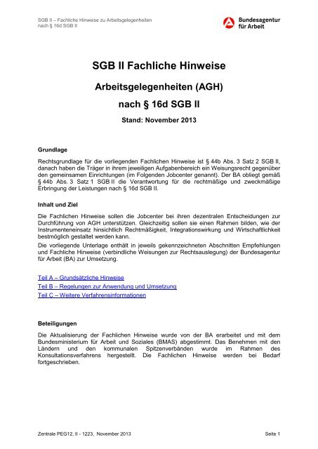 SGB II Fachliche Hinweise Arbeitsgelegenheiten (AGH) - Jobcenter ...