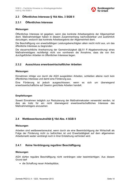 SGB II Fachliche Hinweise Arbeitsgelegenheiten (AGH) - Jobcenter ...