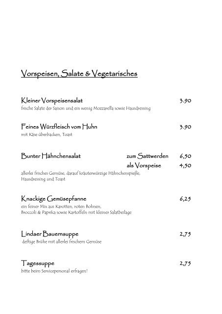 Vorspeisen, Salate & Vegetarisches - Lindenvorwerk