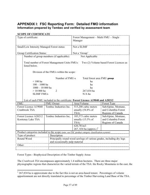 Forest Management Certification Assessment Report for - Rainforest ...