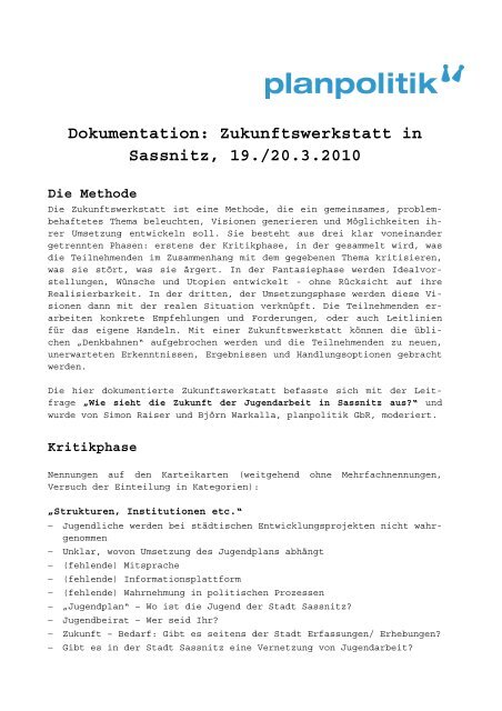 Dokumentation: Zukunftswerkstatt in Sassnitz, 19./20.3.2010