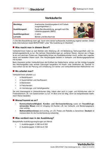 Verkäufer/in Steckbrief Verkäufer/in