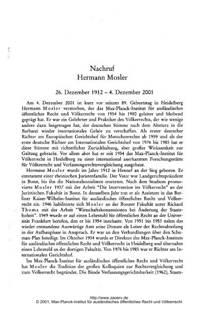 Nachruf Hermann Mosler 26. Dezember 1912 - Zeitschrift für ...