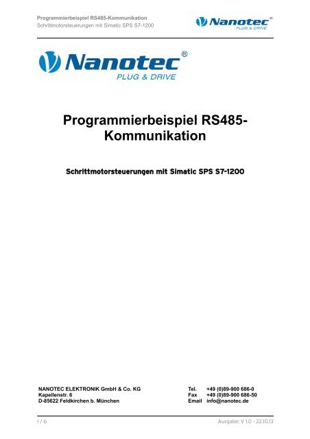 Programmierbeispiel RS485- Kommunikation - Nanotec