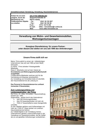 Verwaltung von Wohn - Dr. Uttke-Immobilien