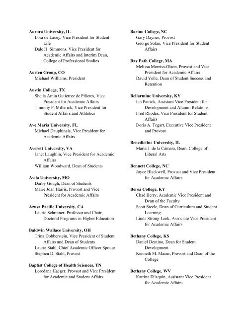 Participant List by Institution - The Council of Independent Colleges