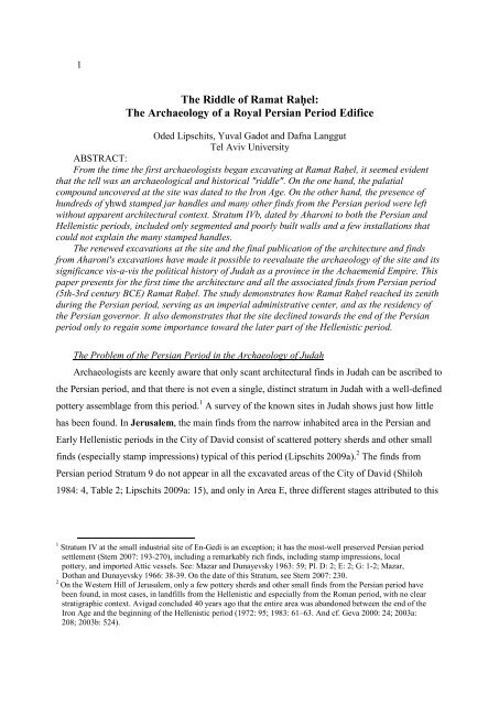 Judah Riddle The Riddle of Ramat Raḥel: The Archaeology of a Royal Persian ...