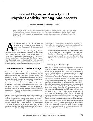 Social Physique Anxiety and Physical Activity Among Adolescents
