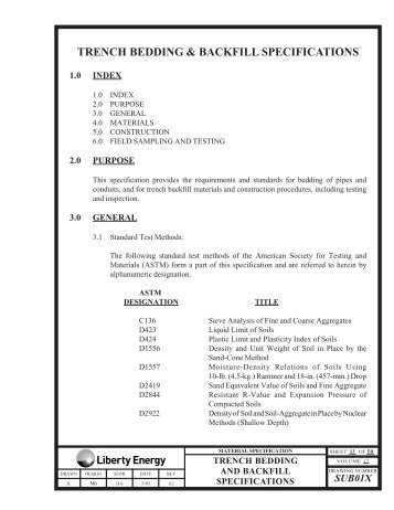 TRENCH BEDDING & BACKFILL SPECIFICATIONS - Liberty Utilities