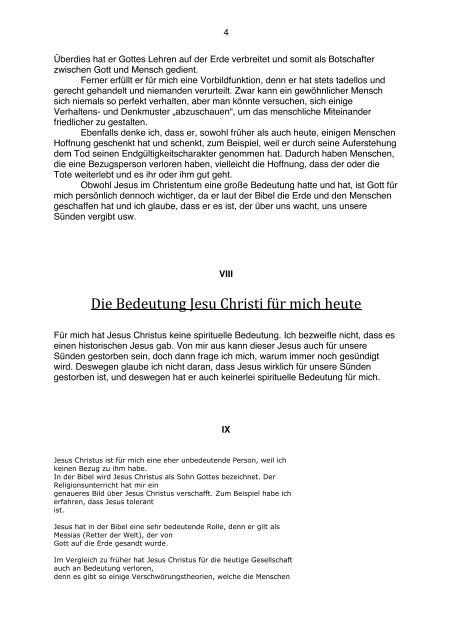 I Die Bedeutung Jesu Christi für mich heute Für mich ist Jesus der ...