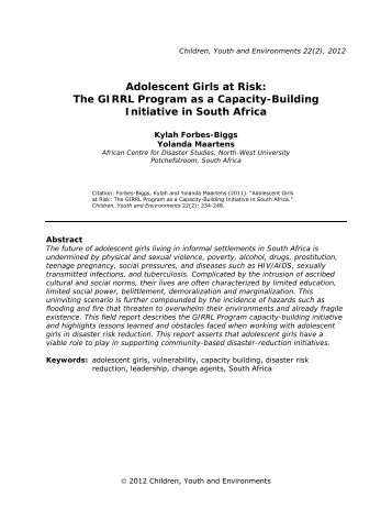 Adolescent Girls at Risk - African Centre for Disaster Studies - NWU