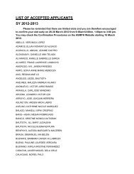 asmph admissions results sy2012-2013