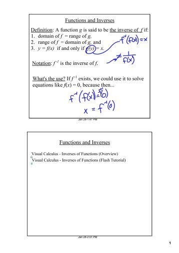 Functions and Inverses What's the use? If f exists, we could use it to ...