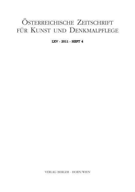 Österreichische Zeitschrift für Kunst und Denkmalpflege, Heft 4/2011 ...