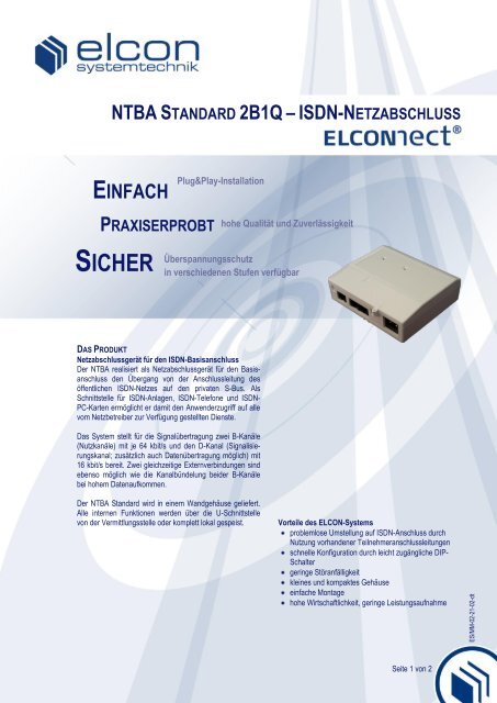 Ntbastandard 2b1qa A A Isdn Elcon Systemtechnik