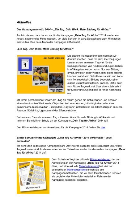 Newsletter 11/13 - Aktion Tagwerk