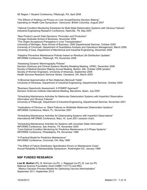 CURRICULUM VITAE: OVERVIEW Lisa M. Maillart - Swanson ...