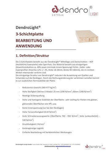 DendroLight® 3-Schichtplatte BEARBEITUNG UND ... - HW Bihr