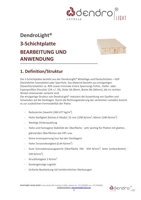 DendroLight® 3-Schichtplatte BEARBEITUNG UND ... - HW Bihr