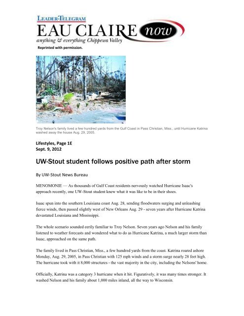 UW-Stout student follows positive path after storm - University of ...