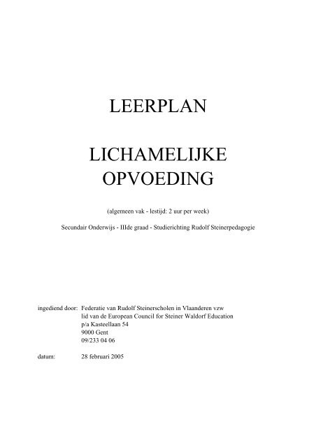 LEERPLAN LICHAMELIJKE OPVOEDING - Federatie Steinerscholen