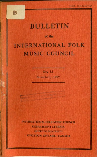 Nov 1977 - International Council for Traditional Music