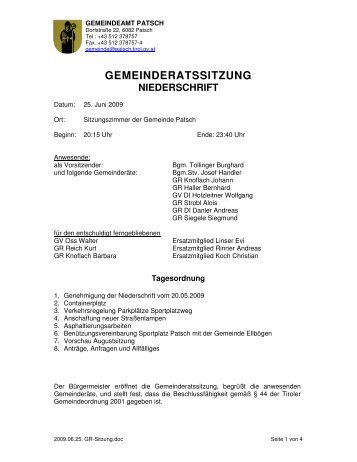 GEMEINDERATSSITZUNG - Gemeinde Patsch