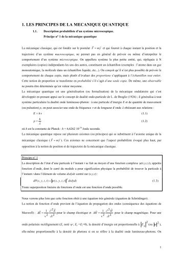 1. LES PRINCIPES DE LA MECANIQUE QUANTIQUE