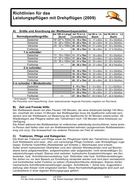Richtlinien für das Leistungspflügen mit Drehpflügen (2009)
