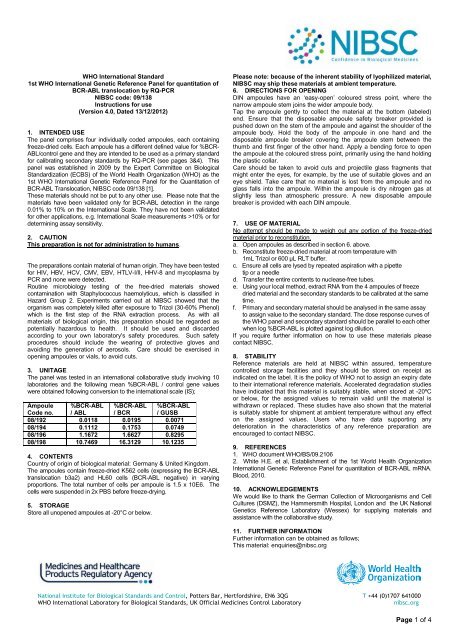 1st WHO International Genetic Reference Panel for ... - NIBSC