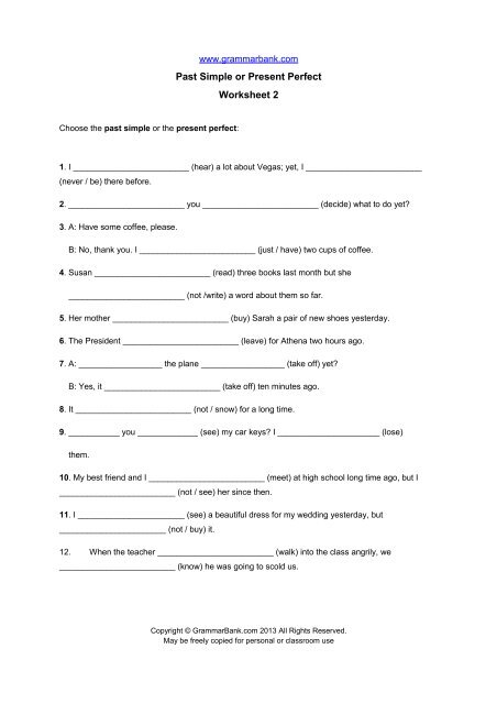 Past Simple or Present Perfect Worksheet 2