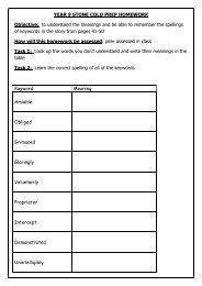 YEAR 9 STONE COLD PREP HOMEWORK Objective: to understand ...