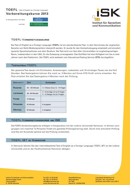 Vorbereitungskurse 2013 - ISK-Hannover, Institut für Sprachen und ...