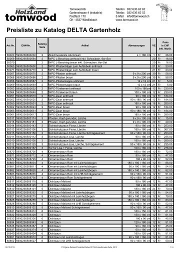 Preisliste zu Katalog DELTA Gartenholz