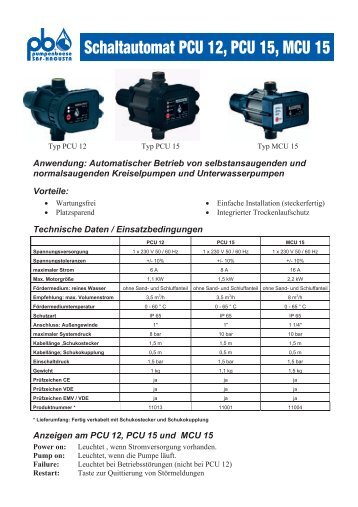 Schaltautomat PCU 12, PCU 15, MCU 15