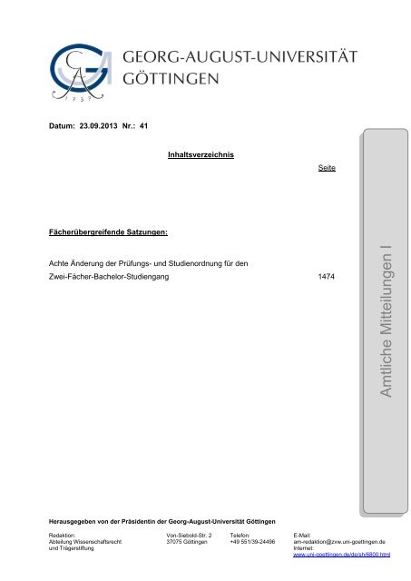 Amtliche Mitteilungen I Ausgabe 41 - Georg-August-Universität ...