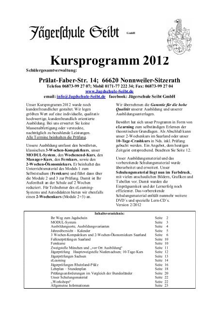Kursplan 12 Jagdschule Seibt